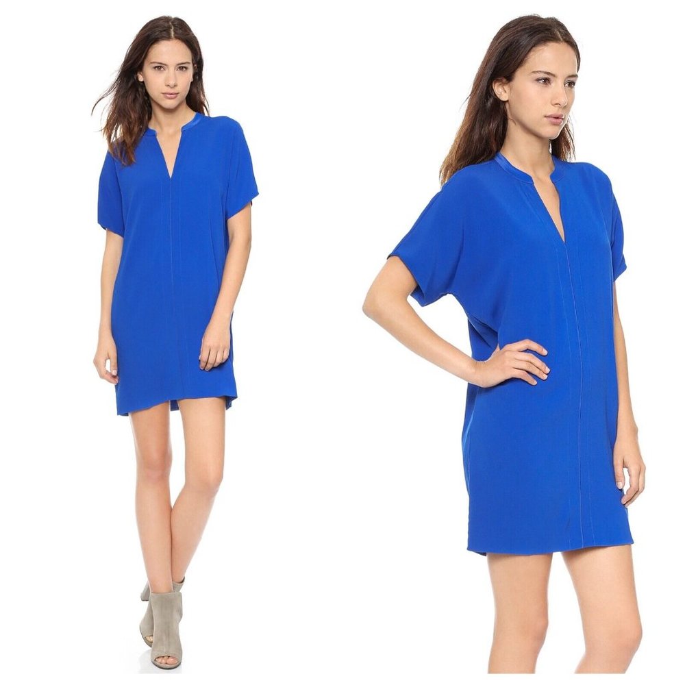 Vince v-neck tunic dress with pockets royal blue size Large